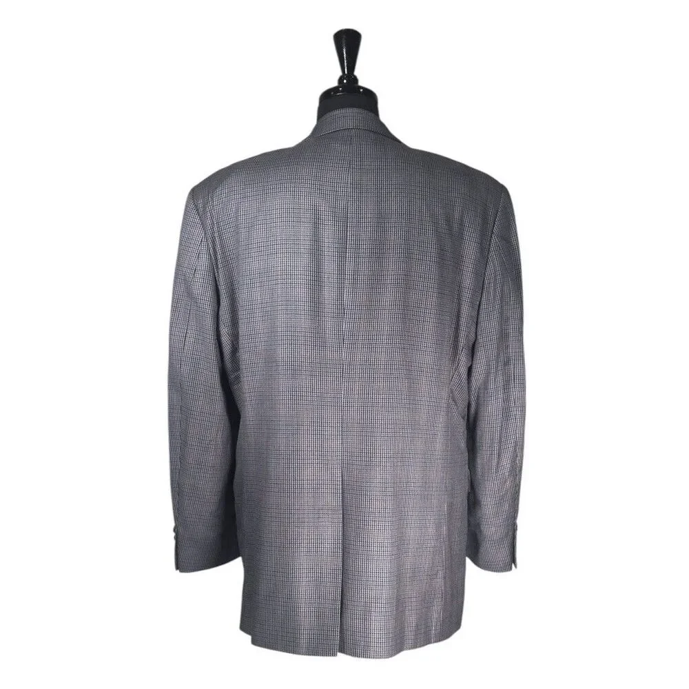 Chaps Ralph Lauren Mens 44L Gray Check Silk Wool Blazer Sport Coat Lined Jacket